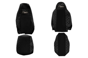 Husa scaun ELEGANCE Q potrivit SCANIA G II, L, P II, R II, S dupa 2016 (negru, piele matlasată ECO, integreaza tetiera pasagerului, tetiera soferului integrata, vezi referinta incrucisata!)