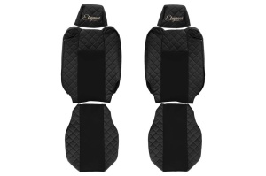 Huse scaun camion Elegance (negru, material eco-piele / velur, serie ELEGANCE, tetiera reglabila a pasagerului; tetiera reglabila a soferului) potrivit RENAULT T