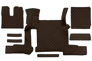 Set covor podea camion potrivit MAN ECO-LEATHER, set 7 bucati (material - eco-piele, culoare - maro, pentru transmisie manuala) potrivit MAN TGX