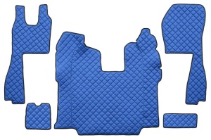Set covor podea camion potrivit Scania ECO-LEATHER, set 5 buc (material - eco-piele, culoare - albastru, scaune standard - nu RECARO; transmisie automata)
