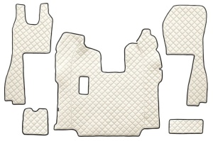 Set covor podea camion potrivit Scania ECO-LEATHER, set 5 buc (material - eco-piele, culoare - bej, pentru transmisie manuala; scaune standard - nu RECARO)