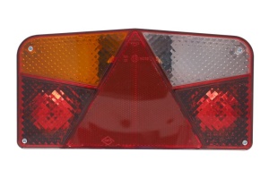 Stop spate Stanga (12/24V, cu indicator, lampa anti-ceata, lampa mers inapoi, cu lumini frana, lumini parcare/pozitie, reflector triunghiular, fixare orizontala, cu ochi de sarma)