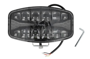 Farul universal Dreapta/Stanga (raza lunga, OPTIMO 250, LED, 12/24V, 120W, latime 245mm, inaltime 139mm, adancime: 79mm, transparent, aluminiu/plastic, negru, Lampi de pozitie, semnalizare, Omologare