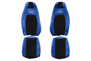 Husa scaun ELEGANCE Q potrivit SCANIA G II, L, P II, R II, S dupa 2016 (albastru, piele matlasată ECO / velours, integreaza tetiera pasagerului, tetiera soferului integrata)