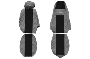 Huse scaun camion Elegance (gri, material eco-piele / velur, serie ELEGANCE, tetiera reglabila a pasagerului; tetiera soferului integrata) potrivit SCANIA