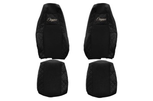 Huse scaun camion Elegance (negru, material eco-piele, serie ELEGANCE, tetiera integrata pentru pasageri; tetiera soferului integrata) potrivit SCANIA R