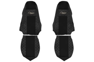 Huse scaun camion Elegance (negru, material eco-piele / velur, serie ELEGANCE, tetiera integrata pentru pasageri; tetiera soferului integrata) potrivit SCANIA