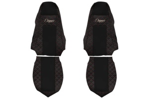 Huse scaun camion Elegance (negru/rosu, material eco-piele / velur, serie ELEGANCE, tetiera integrata pentru pasageri; tetiera soferului integrata) potrivit SCANIA