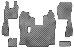 Set covor podea camion potrivit Scania ECO-LEATHER, set 5 buc (material - eco-piele, culoare - gri, pentru transmisie manuala; scaune standard - nu RECARO)