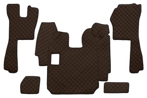 Set covor podea camion potrivit Scania ECO-LEATHER, set 5 buc (material - eco-piele, culoare - maro, pentru transmisie manuala) potrivit SCANIA P,G,R dupa 2004