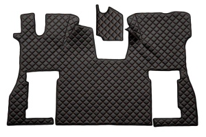 Set covor podea camion potrivit Scania scaun pneumatic pentru pasageri, ECO-LEATHER, 2 bucati (material - eco-piele, culoare - negru/rosu) potrivit SCANIA