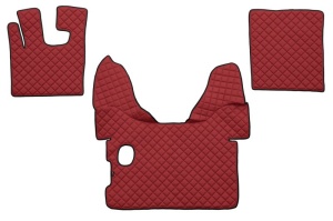 Set covorase podea camion potrivit DAF ECO-LEATHER, set 3 buc. (material - eco-piele, culoare - rosu, pentru transmisie manuala) potrivit DAF XF 105 dupa 2005