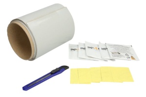 Set reparatie prelata gri, contine 5x hartie abraziva, 5x servetele degresare manual instructiuni, banda H-Plast Roll, 220x14cm