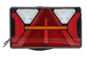 Stop spate Dreapta (LED, 12/24V, cu indicator, lampa anti-ceata, lampa mers inapoi, cu lumini frana, lumini parcare/pozitie, reflector triunghiular, lungime cablu: 2m)