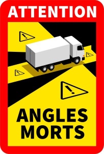 Autocolant avertizare ANGLES MORTS magnetic, camioane 17cm x 25cm