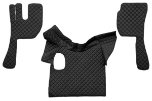 Covor podea camion potrivit VOLVO, ECO-LEATHER, set 3 buc. (material - eco-piele, culoare - negru/rosu, fara compartiment in carcasa cutiei de viteze)