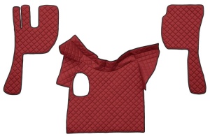 Covor podea camion potrivit VOLVO, ECO-LEATHER, set 3 buc. (material - eco-piele, culoare - rosu, fara compartiment in carcasa cutiei de viteze)
