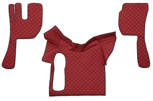 Covor podea camion potrivit VOLVO, fara compartiment in carcasa cutiei de viteze, ECO-LEATHER, set 3 buc. (material - eco-piele, culoare - negru/rosu)