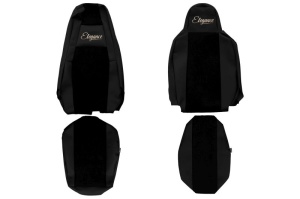 Husa scaun ELEGANCE S potrivit SCANIA G II, L, P II, R II, S dupa 2016 (negru, piele ECO, integreaza tetiera pasagerului, tetiera soferului integrata, vezi referinta incrucisata!)