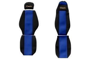 Huse scaun camion Classic albastru, material velur, serie CLASSIC, Cabina MEGA SPACE; centura pasager asamblata in scaun Mercedes Actros