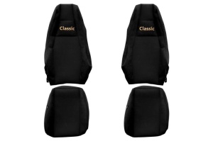 Huse scaun camion Classic (negru, material eco-piele, serie CLASSIC, integreaza tetiera pasagerului; tetiera soferului integrata) potrivit SCANIA