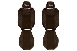 Huse scaun camion Elegance (maro, material eco-piele / velur, serie ELEGANCE, tetiera reglabila a pasagerului; tetiera reglabila a soferului) potrivit RENAULT T