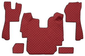 Set covor podea camion potrivit Scania ECO-LEATHER, set 5 buc (material - eco-piele, culoare - rosu, transmisie automata) potrivit SCANIA P,G,R,T dupa 2004