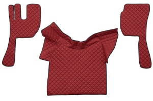 Covor podea camion potrivit VOLVO, ECO-LEATHER, set 3 buc. (material - eco-piele, culoare - rosu, fara compartiment in carcasa cutiei de viteze)
