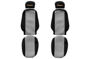 Husa scaun CLASSIC (gri, velours, centura de siguranta a pasagerului asamblata in scaun; centura de siguranta a soferului asamblata in scaun; tetiera reglabila a pasagerului; tetiera reglabila a