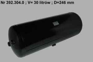 Rezervor aer sistem compresor POLMO diametru 246mm/lungime720mm/ debit 30dm/3, 3xM22x1, 5 singular, Dublu, partea opusa, drenare M22x1, 5