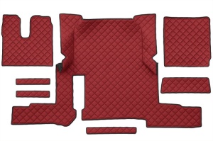 Set covor podea camion potrivit MAN un sertar, ECO-LEATHER, set 7 bucati (material - eco-piele, culoare - rosu, transmisie automata) potrivit MAN TGX dupa 2019