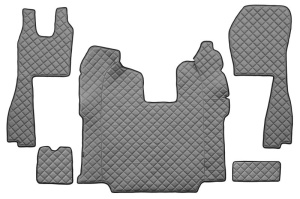 Set covor podea camion potrivit Scania ECO-LEATHER, set 5 buc (material - eco-piele, culoare - gri, scaune standard - nu RECARO; transmisie automata)