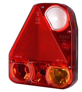 Stop spate Stanga (12/24V, cu indicator, lampa mers inapoi, cu lumini frana, lumini parcare/pozitie, reflector triunghiular, cu ochi de sarma; fara becuri)