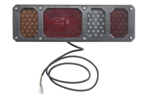Stop spate Stanga HEAVY DUTY (LED, 24V, cu indicator, lampa anti-ceata, lampa mers inapoi, cu lumini frana, lumini parcare/pozitie, reflector, lungime cablu: 1,5m, fixare orizontala, numar conexiuni: