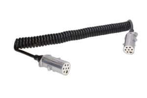 Cablu electric spiralat (poliuretan, lungime de lucru 4,5m, lungime maxima 5,2m, 1x1+6x0,75, cu dopuri feminine, 7 numar pini, dopuri din aliaj; tipuri)