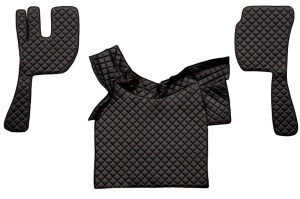 Covor podea camion potrivit VOLVO, ECO-LEATHER, set 3 buc. (material - eco-piele, culoare - negru/rosu, fara compartiment in carcasa cutiei de viteze)