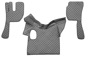 Covor podea camion potrivit VOLVO, ECO-LEATHER, set 3 buc. (material - eco-piele, culoare - rosu, fara compartiment in carcasa cutiei de viteze)