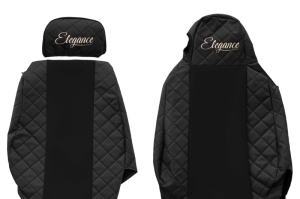 Husa scaun ELEGANCE Q potrivit SCANIA G I, P I, R I 2003-2019 (negru, piele matlasată ECO / velours, tetiera reglabila a pasagerului, tetiera soferului integrata) - Img 2