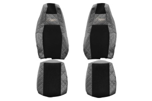 Husa scaun ELEGANCE Q potrivit SCANIA G II, L, P II, R II, S dupa 2016 (gri, piele matlasată ECO / velours, integreaza tetiera pasagerului, tetiera soferului integrata)