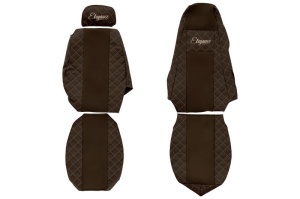 Huse scaun camion Elegance (maro, material eco-piele / velur, serie ELEGANCE, tetiera reglabila a pasagerului; tetiera soferului integrata) potrivit SCANIA