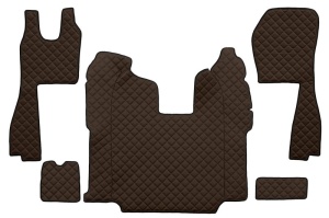 Set covor podea camion potrivit Scania ECO-LEATHER, set 5 buc (material - eco-piele, culoare - maro, scaune standard - nu RECARO; transmisie automata) s