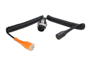 Cablu electric spiralat (poliuretan, lungime de lucru 3,5m, lungime maxima 4m, 24V; priza cu fire "N" si "S" 15/7/7 24 V, 9 pini activi)