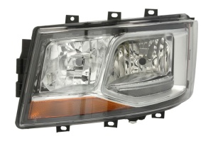 Far Stanga potrivit SCANIA G II, L, P II, R II, S dupa 2017 (2*H7/H21W/LED, manual, fara motoras, functie lumini de zi, culoare insert: cromat, culoare semnalizator: portocaliu)