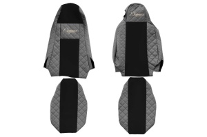 Husa scaun ELEGANCE Q potrivit SCANIA G I, P I, R I, R II, S dupa 2013 (gri, piele matlasată ECO / velours, integreaza tetiera pasagerului, tetiera soferului integrata)