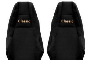 Huse scaun camion Classic (negru, material eco-piele, serie CLASSIC, integreaza tetiera pasagerului; tetiera soferului integrata) potrivit SCANIA - Img 2