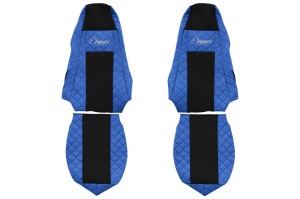 Huse scaun camion Elegance (albastru, material eco-piele / velur, serie ELEGANCE, tetiera integrata pentru pasageri; tetiera soferului integrata) potrivit SCANIA