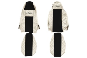 Huse scaun camion Elegance (bej, material eco-piele / velur, serie ELEGANCE, Cabina STREAMLINE; cu microfon; integreaza tetiera pasagerului; tetiera soferului integrata) potrivit SCANIA