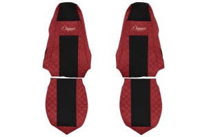 Huse scaun camion Elegance (rosu, material eco-piele / velur, serie ELEGANCE, tetiera integrata pentru pasageri; tetiera soferului integrata) potrivit SCANIA