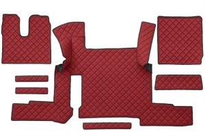 Set covor podea camion potrivit MAN ECO-LEATHER, set 7 bucati (material - eco-piele, culoare - rosu, transmisie automata) potrivit MAN TGX