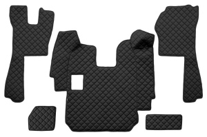 Set covor podea camion potrivit Scania ECO-LEATHER, set 5 buc (material - eco-piele, culoare - negru, pentru transmisie manuala) potrivit SCANIA P,G dupa 2004